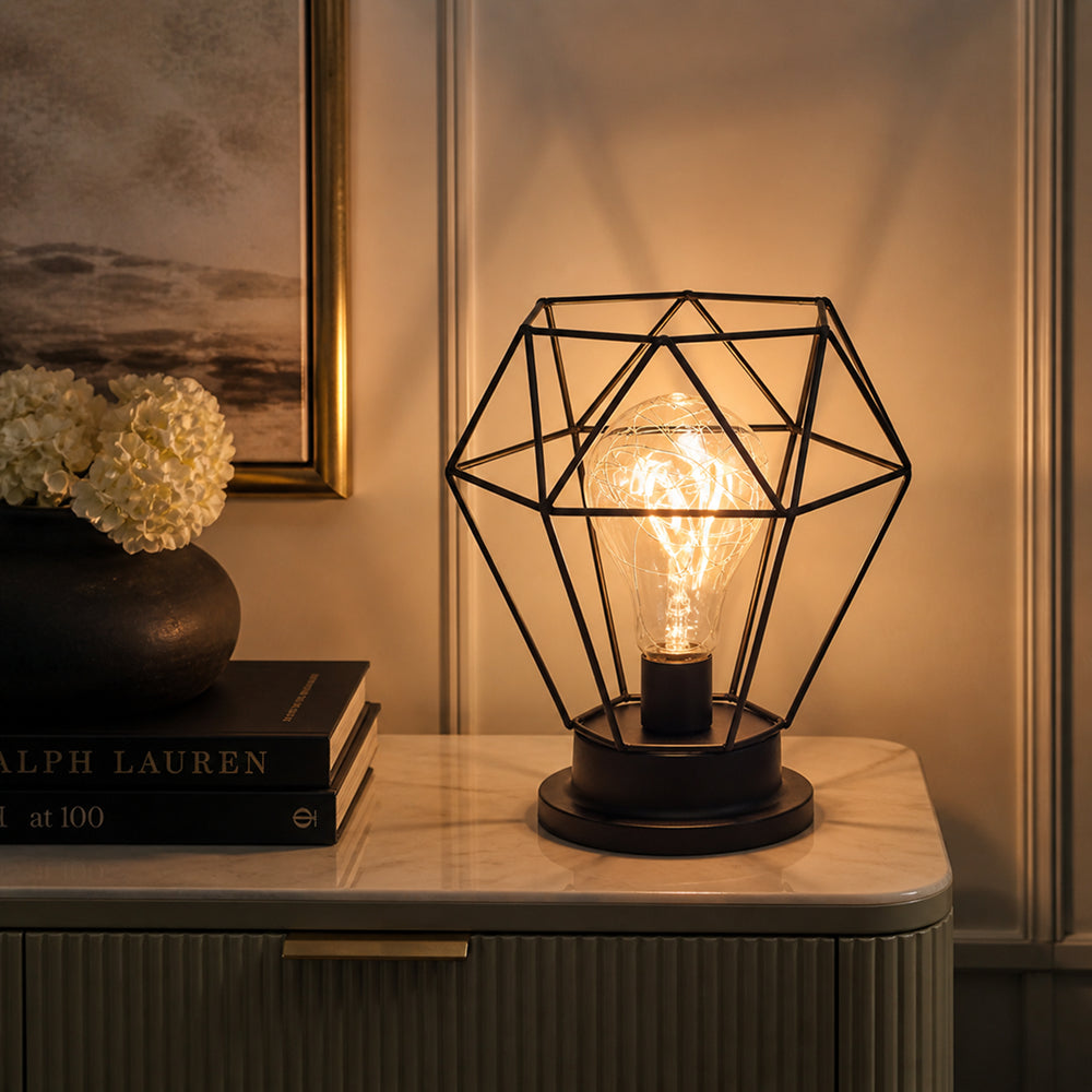 
Orvane Diamond Cage Iron Table Lamp with LED Copper Wire
