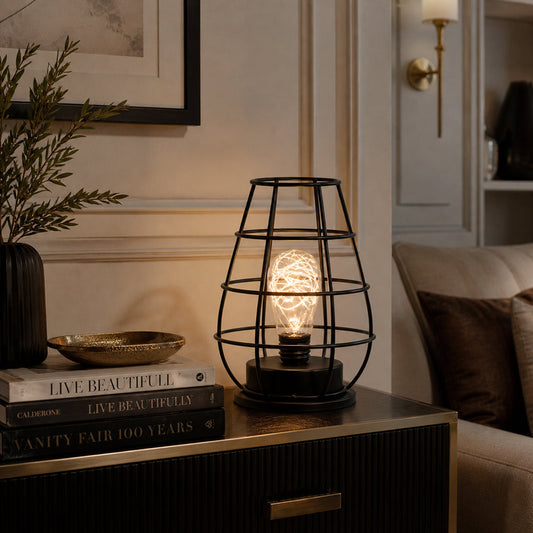 
Velmora Geometric Iron Cage Table Lamp with LED Copper Wire
