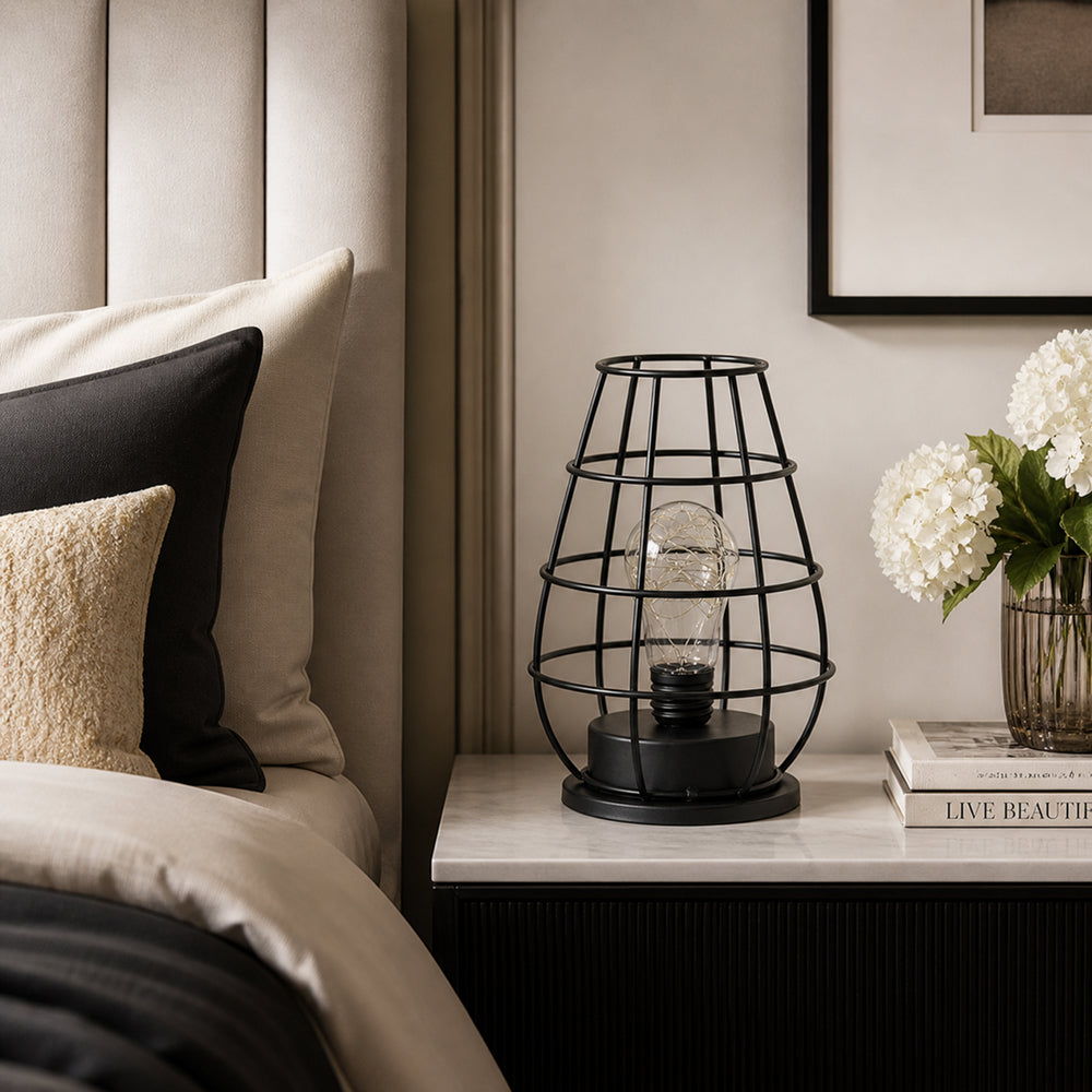 
Velmora Geometric Iron Cage Table Lamp with LED Copper Wire